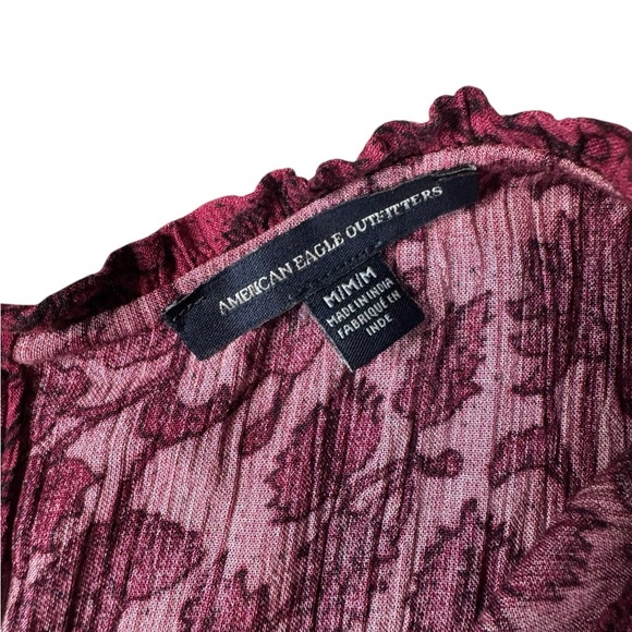 American Eagle Boho Floral Tiered Mini Dress M Tassel Keyhole Cottagecore B173 - Picture 5 of 9